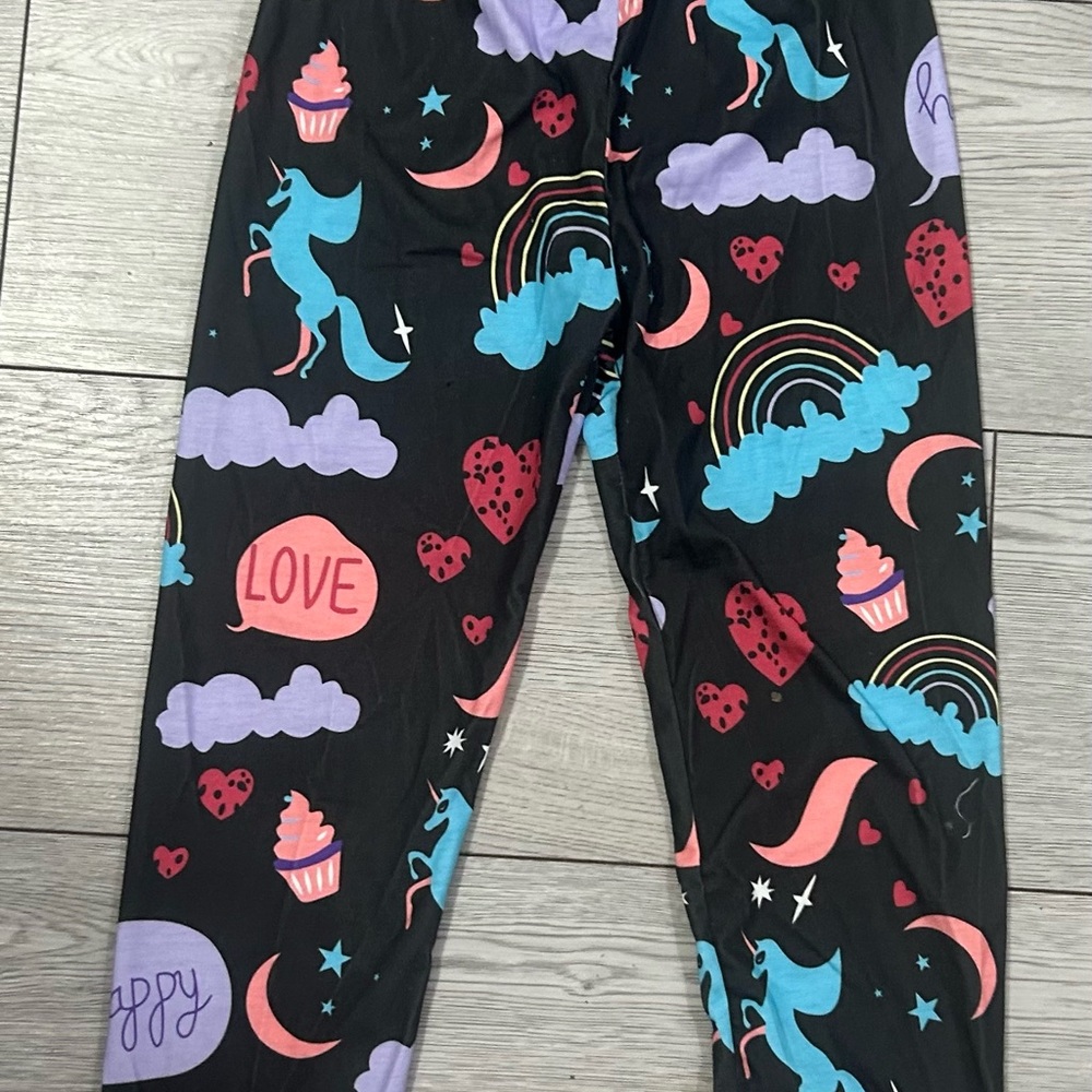 Primark Black Unicorn & Rainbow Print Leggings with Blue, Pink & Purple